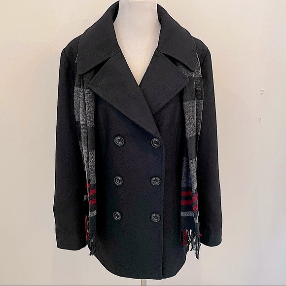 London Fog Double Breasted Peacoat with Scarf XL - Picture 4 of 9